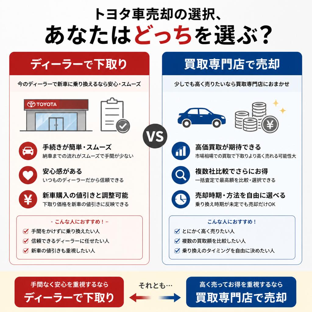 トヨタ車売却の選択、あなたはどっちを選ぶ？|ハッピーカーズ一宮店